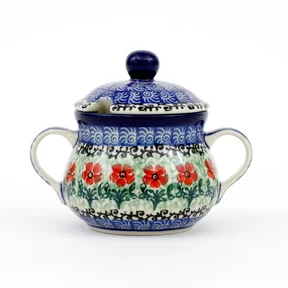 Cukiernica ceramiczna z uchwytami 035 h-9,5cm <br> 1916X Czerwone kwiatuszki